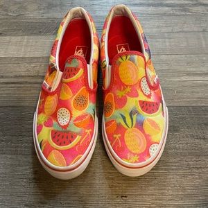 Worn once, Vans shimmer fruit slip on shoes size 5.5